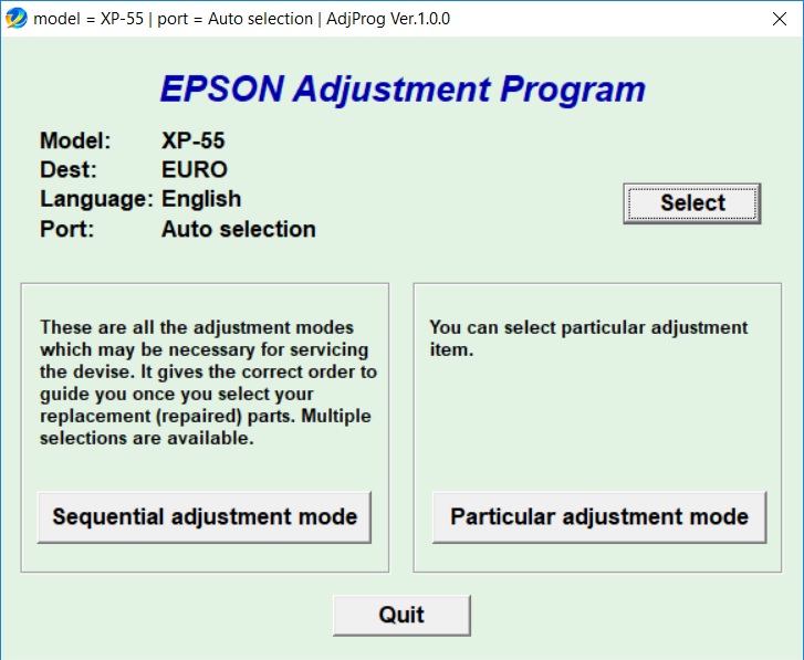 نرم افزار ریست اپسون EPSON Expression Photo XP55