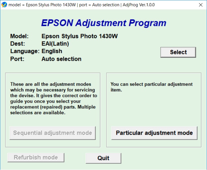 نرم افزار ریست اپسون EPSON Stylus Photo 1430W