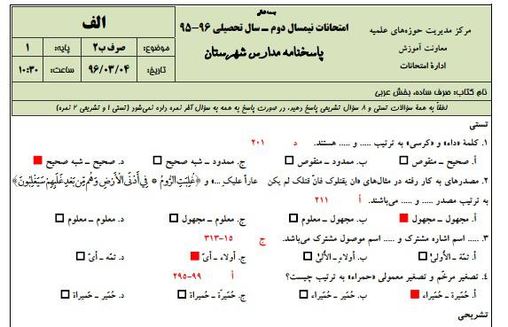 دانلود نمونه سوالات صرف پایه اول با پاسخنامه حوزه علمیه 1547556674 2966 - دانلود نمونه سوالات صرف پایه اول با پاسخنامه حوزه علمیه