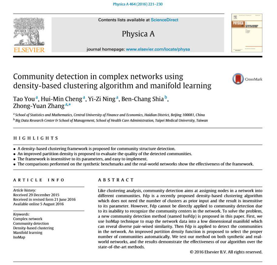 1553868319 890 - Community detection in complex networks using density based clustering algorithm and manifold learning