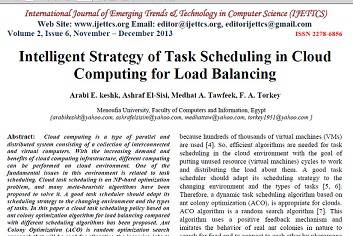 ترجمه مقاله انگلیسی : Intelligent Strategy of Task Scheduling in Cloud Computing for Load Balancing