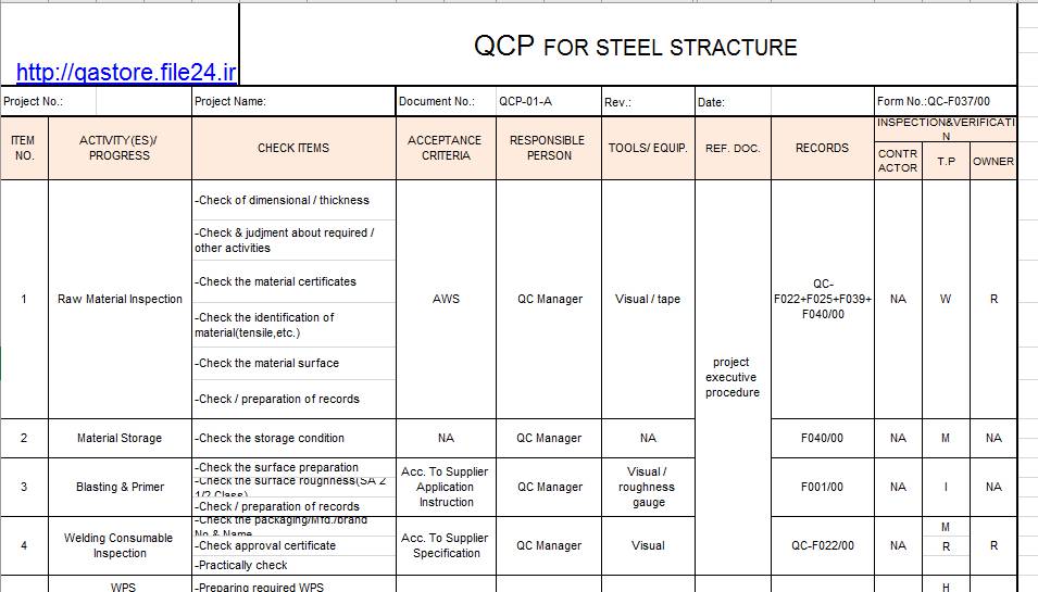 1590510989 9612 - Inspection and Test Plan for Steel Structure