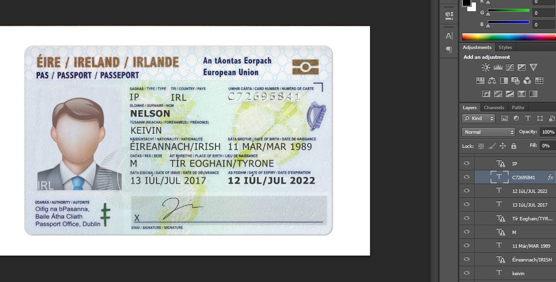 دانلود لایه باز ای دی کارت جدید کشور ایرلند