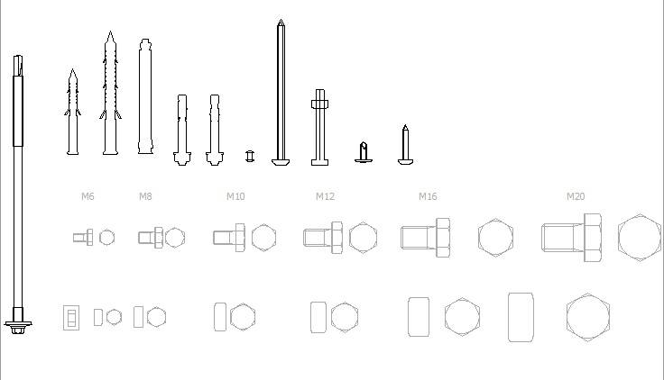 فایل اتوکد آبجکت انواع پیچ و مهره