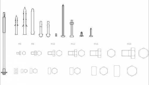 اتوکد آبجکت انواع پیچ و مهره فرمت DWG