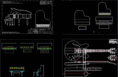 فایل اتوکد آبجکت انواع سازها و لوازم موسیقی فرمت DWG