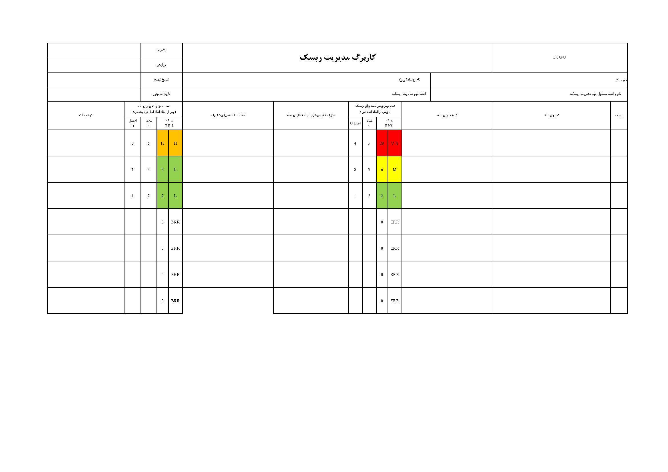 کاربرگ مدیریت ریسک