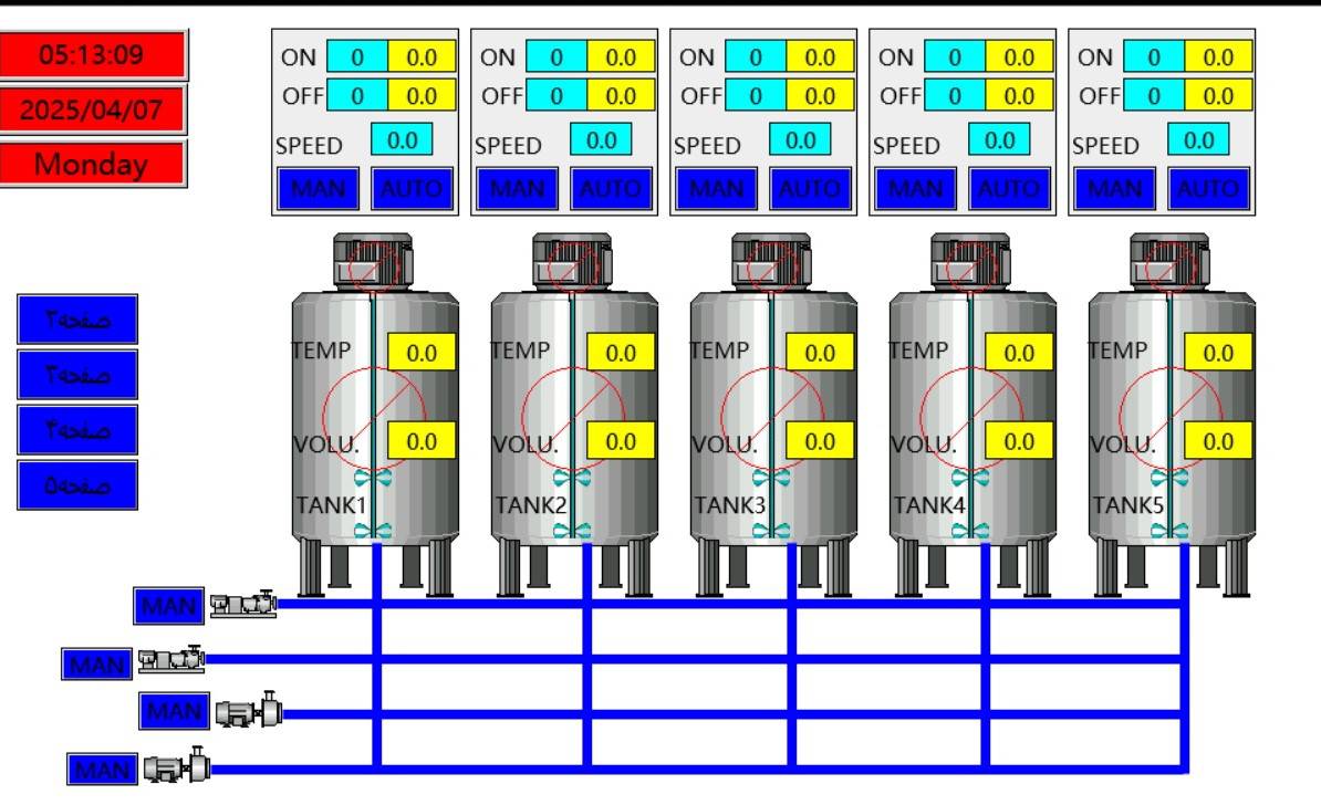 برنامه PLC و HMI برای کنترل و مانیتورینگ تانک‌های دوغ