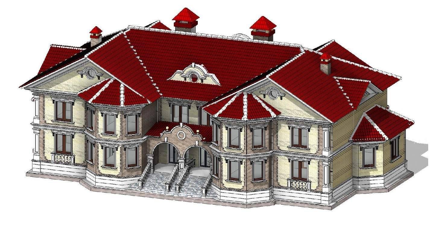 پروژه REVIT خانه ویلایی دوطبقه سبک نئوکلاسیک