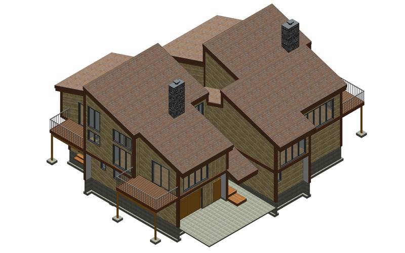 پروژه REVIT خانه ویلایی دوطبقه دو بخشی با سقف شیبدار و تراس دار 
